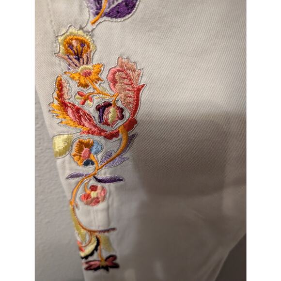 Rare ETRO Floral Printed Denim  Ankle Jeans Womens 28 Cream Embroidered Tapered - Picture 7 of 13